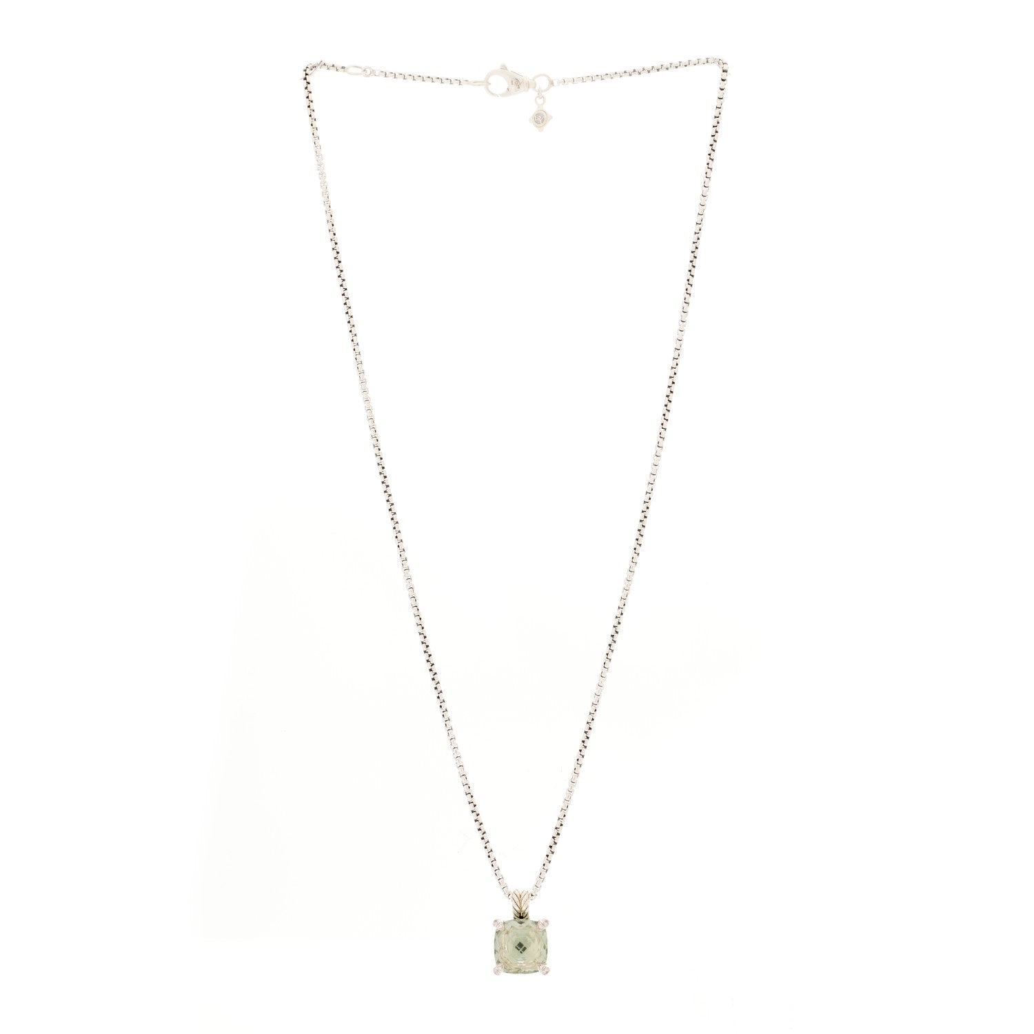 David Yurman Sterling Silver Diamond Prasiolite 11mm Chatelaine Pendant Necklace 2 of 4
