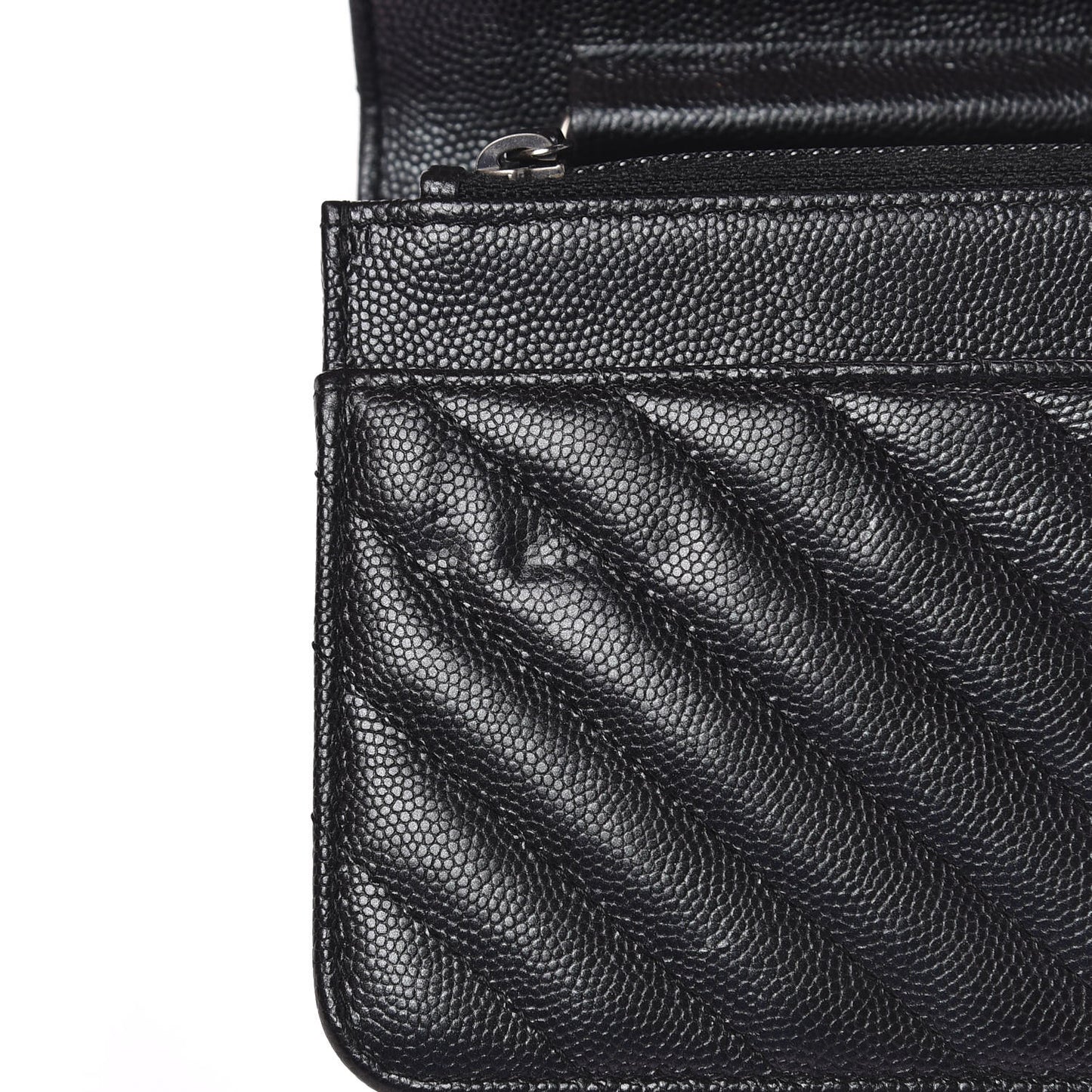 Iridescent Caviar Chevron Quilted Wallet On Chain WOC Black