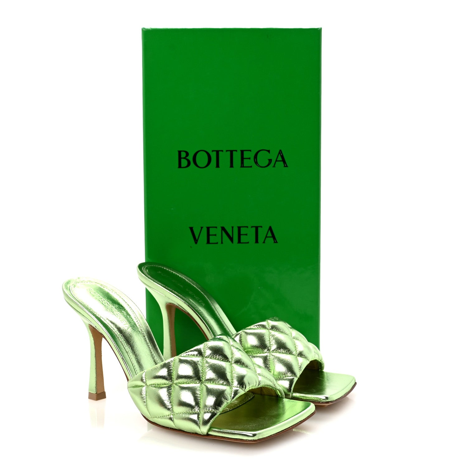 Bottega Veneta Metallic Nappa Reflection Matelasse Padded Mule Sandals 37 Pistachio 9 of 9