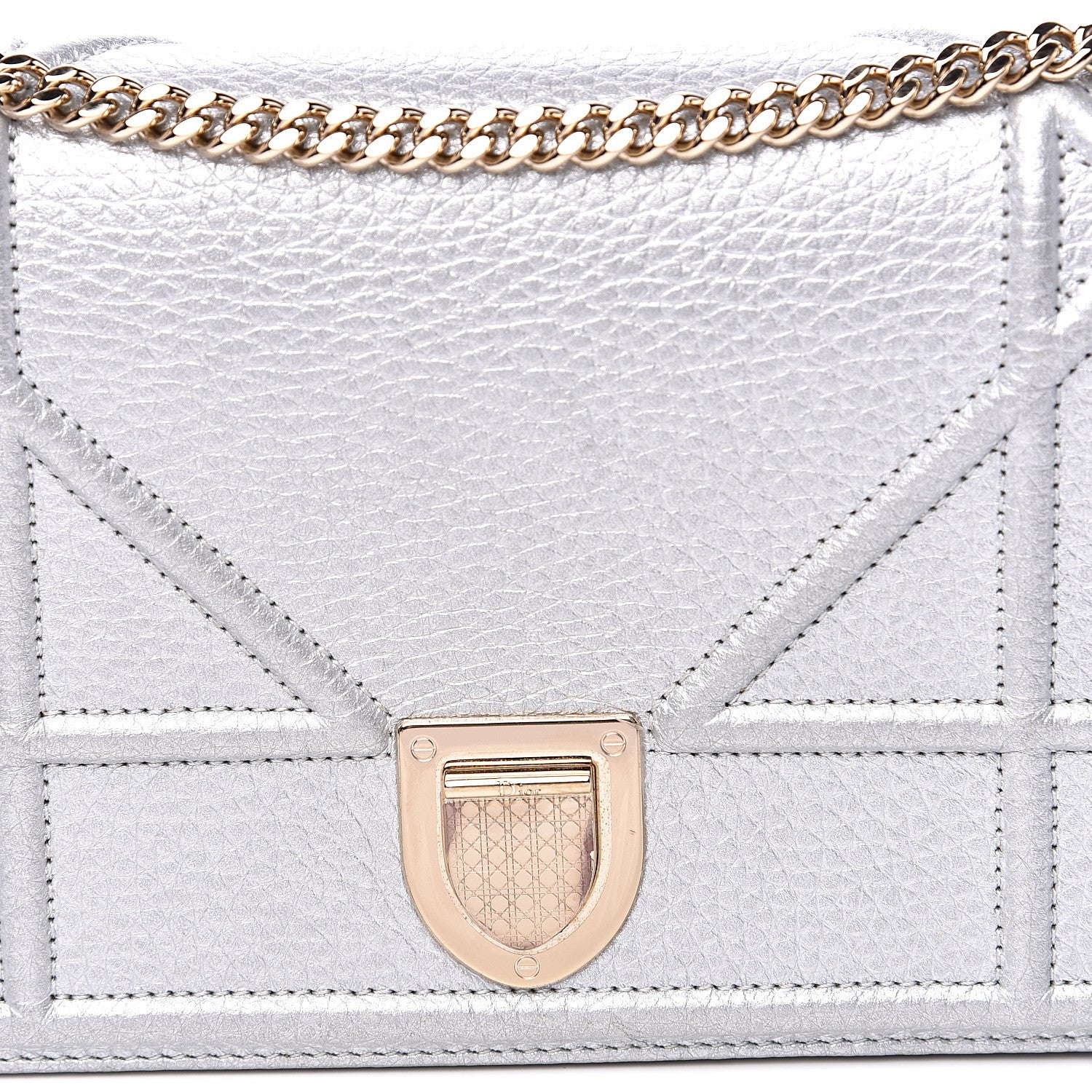 Christian Dior Metallic Grained Calfskin Diorama Wallet on Chain Pouch Silver 15 of 15
