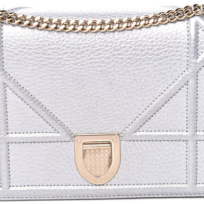 Christian Dior Metallic Grained Calfskin Diorama Wallet on Chain Pouch Silver 15 of 15