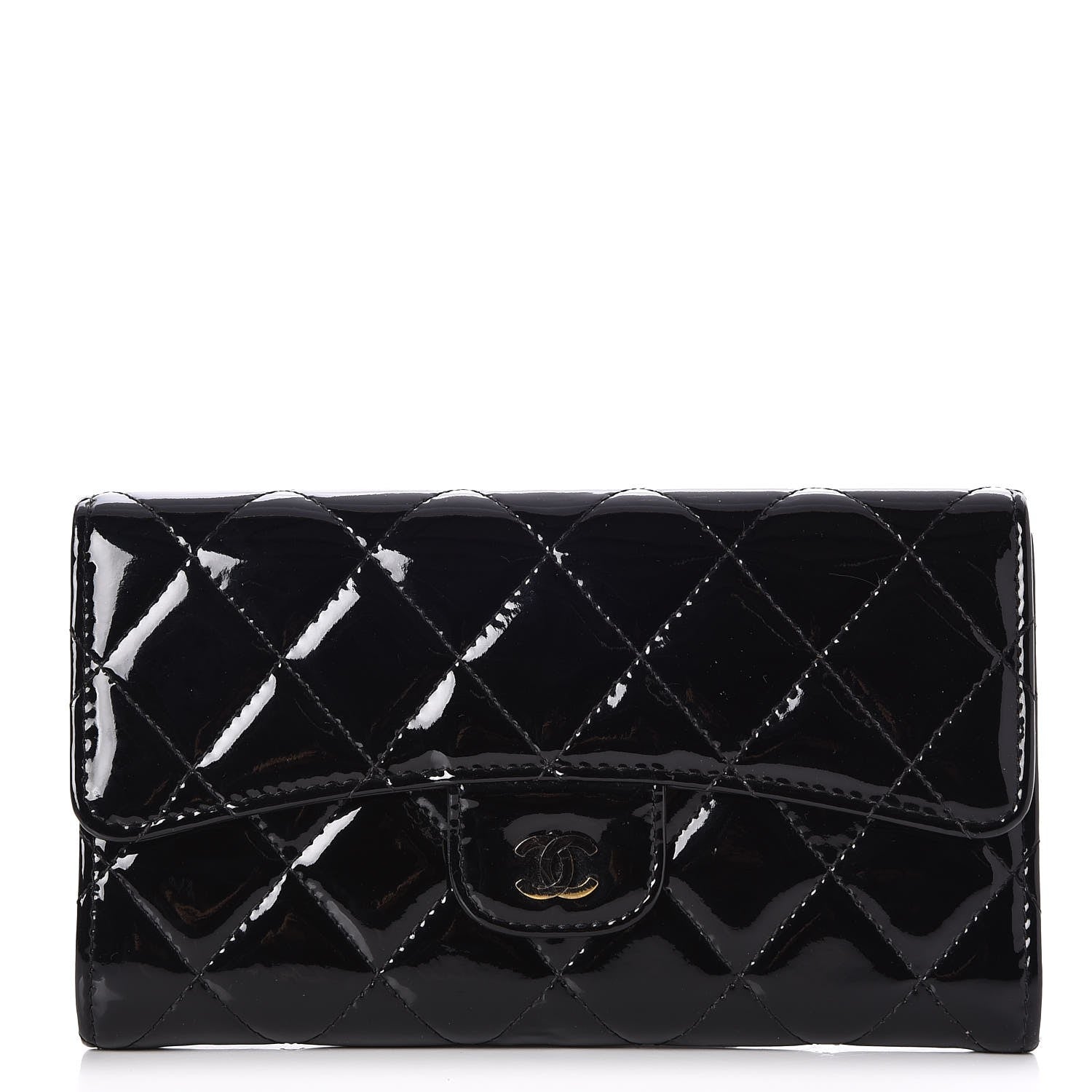 Chanel Patent Calfskin Quilted Large Flap Wallet Black 1 of 9