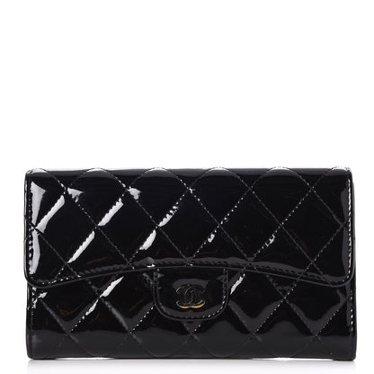 Chanel Patent Calfskin Quilted Large Flap Wallet Black 1 of 9