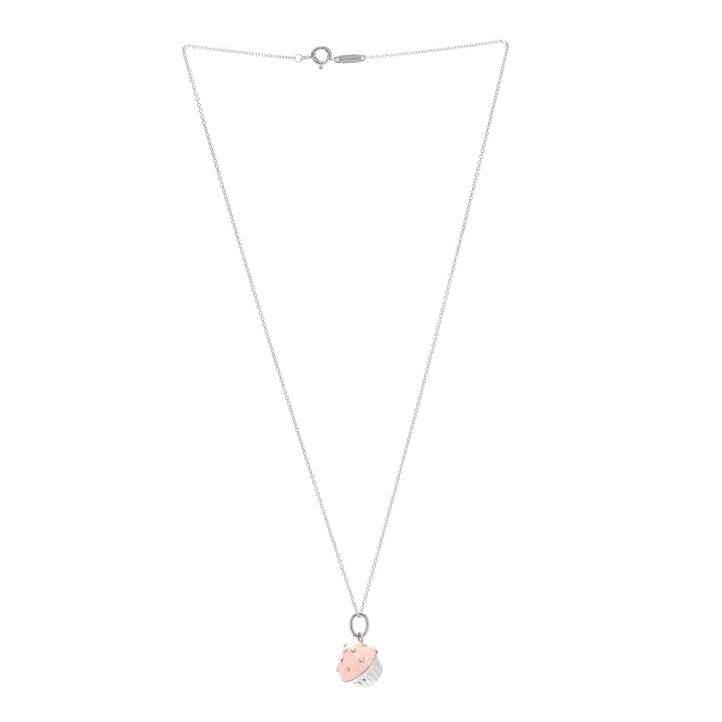 Sterling Silver Enamel Cupcake Charm Necklace Pink