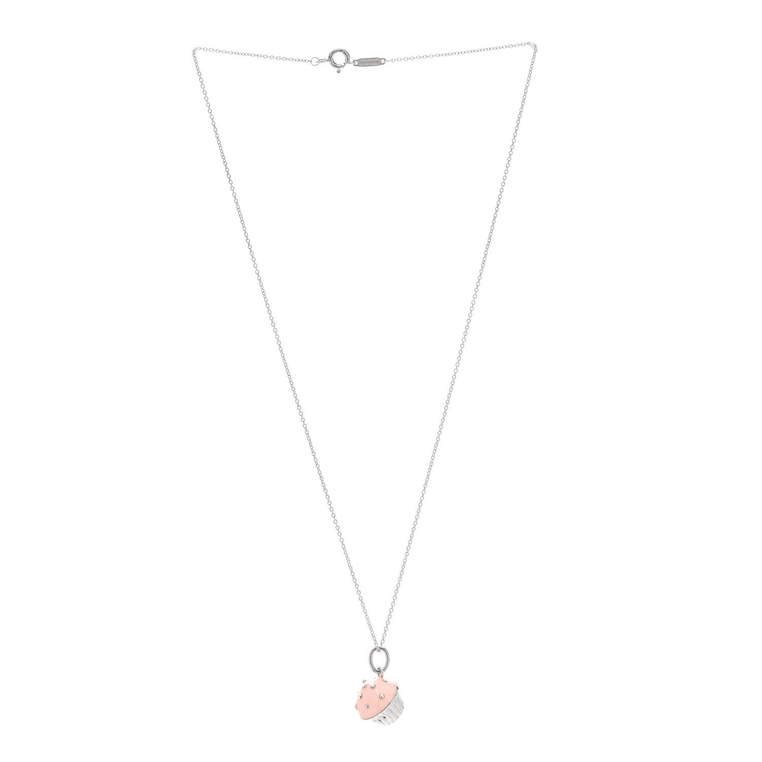 Tiffany Sterling Silver Enamel Cupcake Charm Necklace Pink 3 of 6