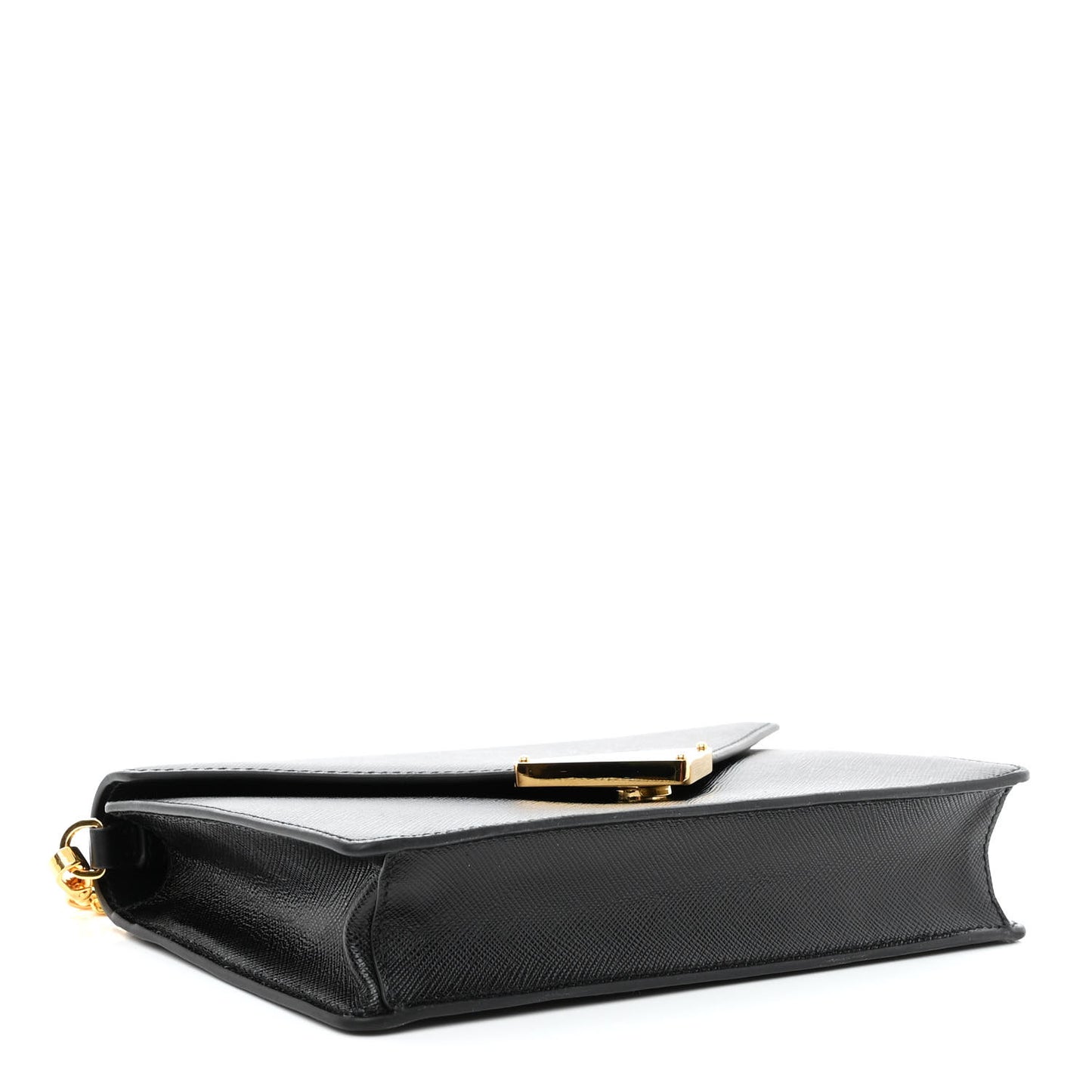 Saffiano Lux Metal Triangle Logo Mini Envelope Chain Shoulder Bag Black