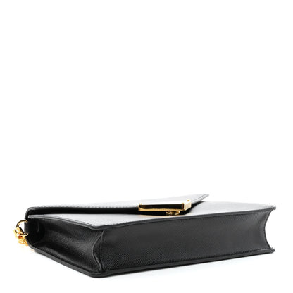 Prada Saffiano Lux Metal Triangle Logo Mini Envelope Chain Shoulder Bag Black 4 of 9