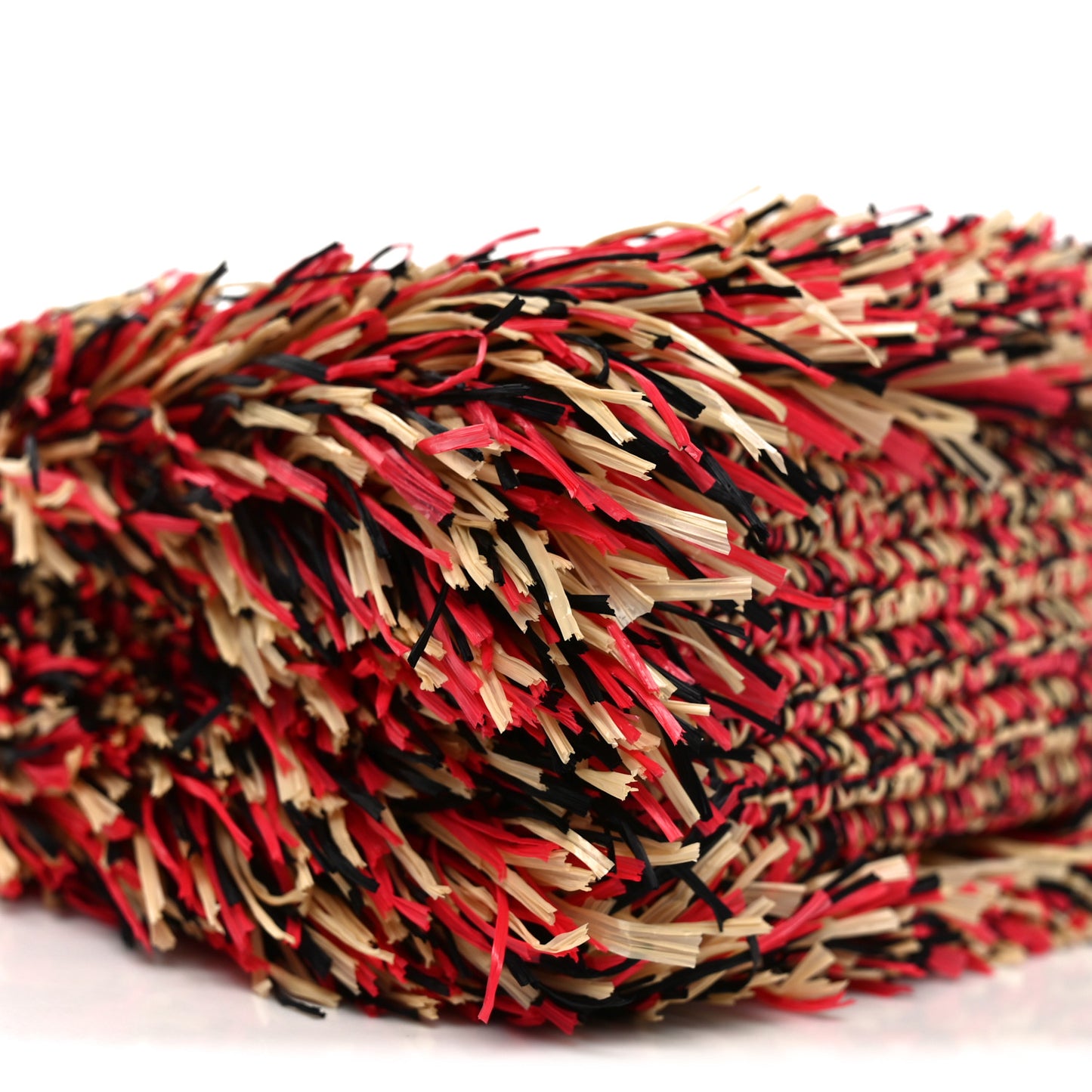 Raffia Fringe Nano Kelly Shopper Red Beige Black