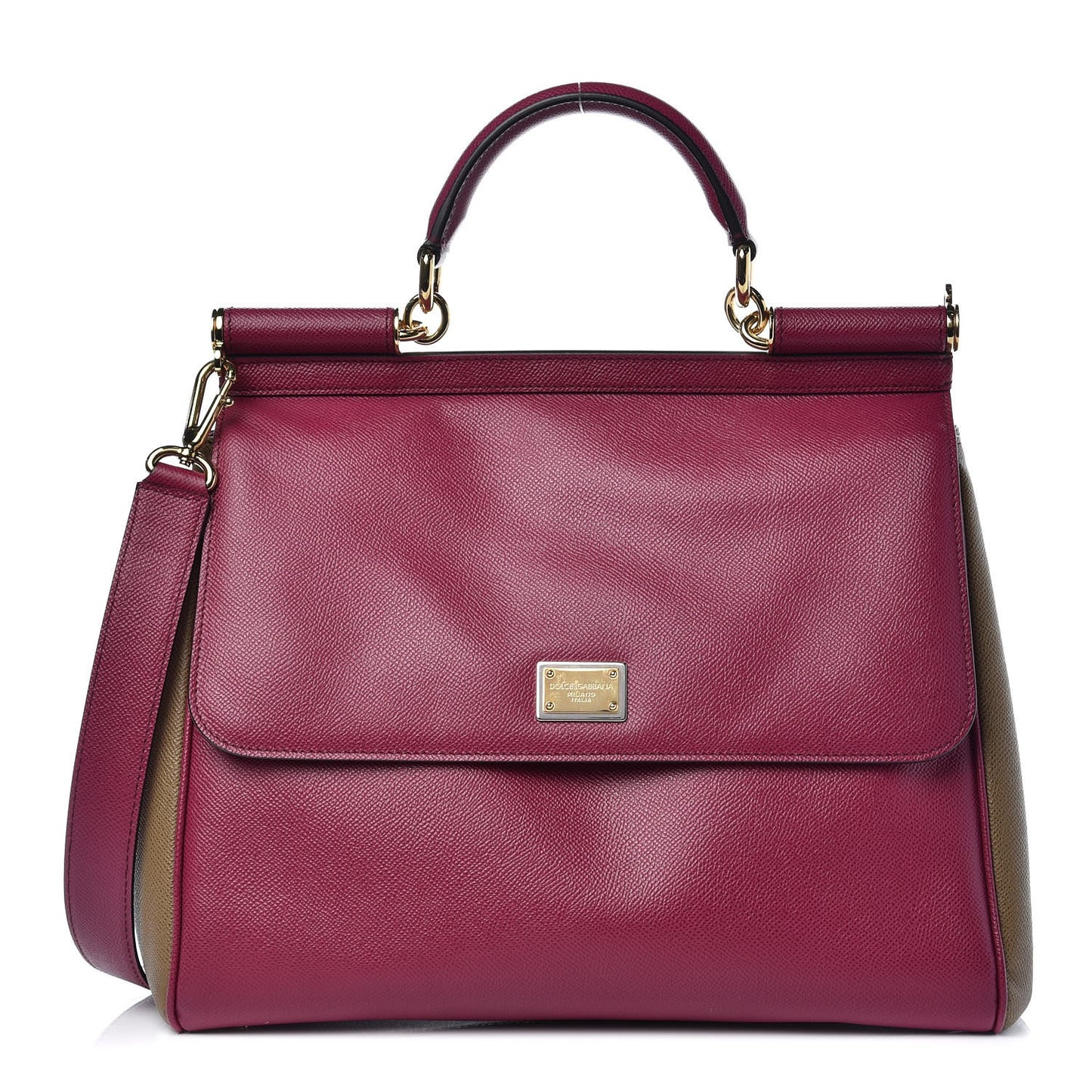 Dauphine Large Bi-Color Miss Sicily Satchel Fuchsia Khaki