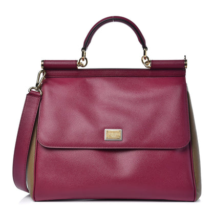 Dolce & Gabbana Dauphine Large Bi-Color Miss Sicily Satchel Fuchsia Khaki 1 of 8