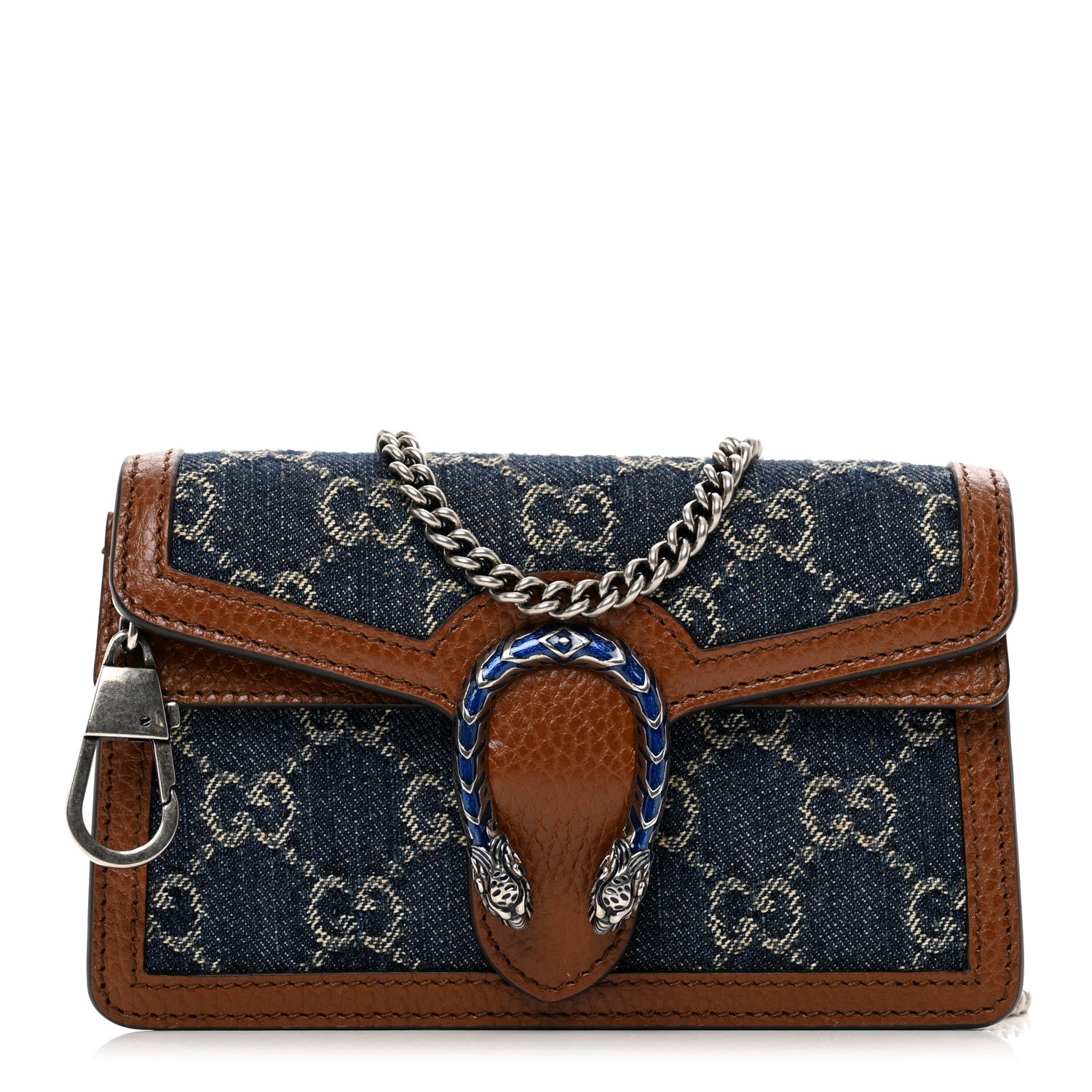 Gucci New Denim GG Monogram Dollar Calfskin Enamel Super Mini Dionysus Shoulder Bag Blue Tea Cuir Epilog Electric Blue 1 of 10