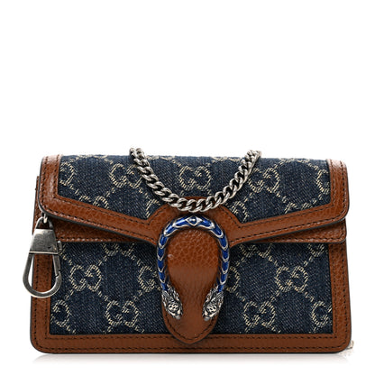 Gucci New Denim GG Monogram Dollar Calfskin Enamel Super Mini Dionysus Shoulder Bag Blue Tea Cuir Epilog Electric Blue 1 of 10