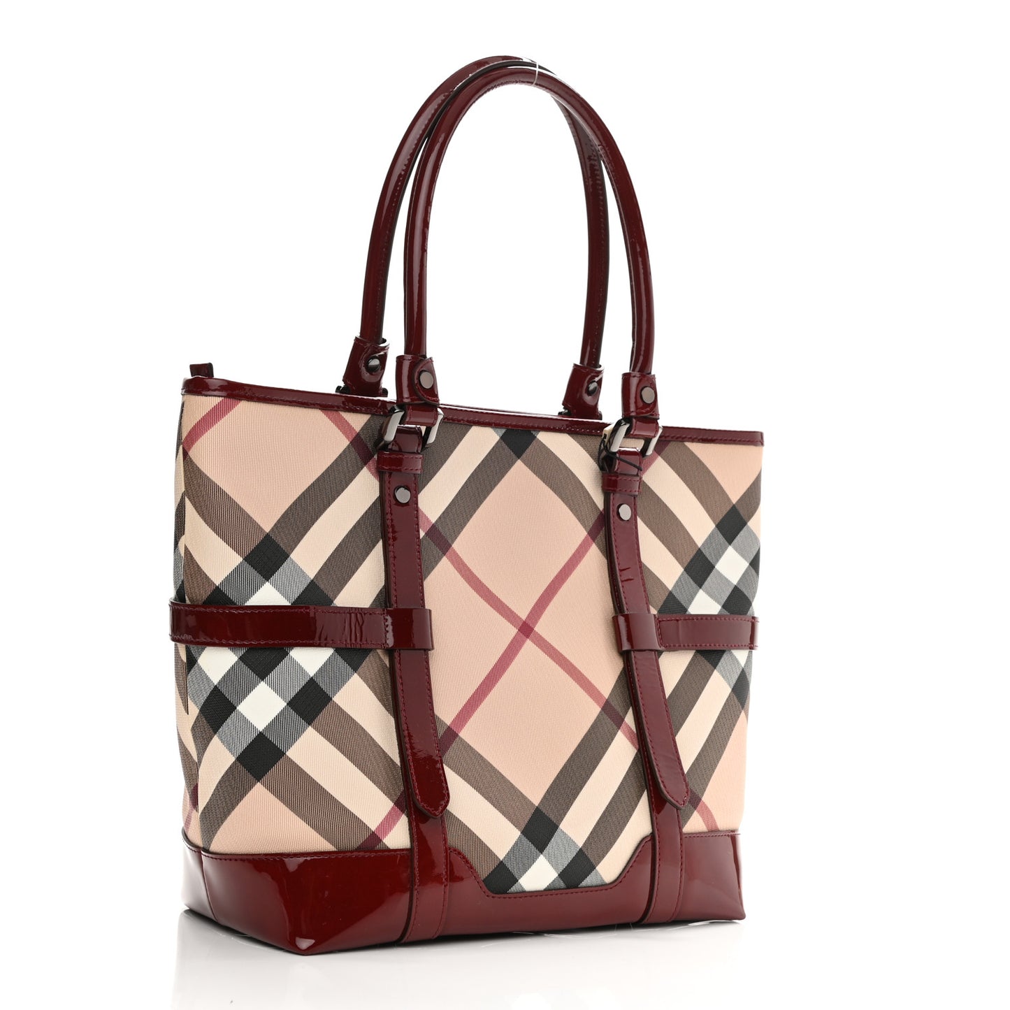 Patent Nova Check Medium Denham Tote Dark Red