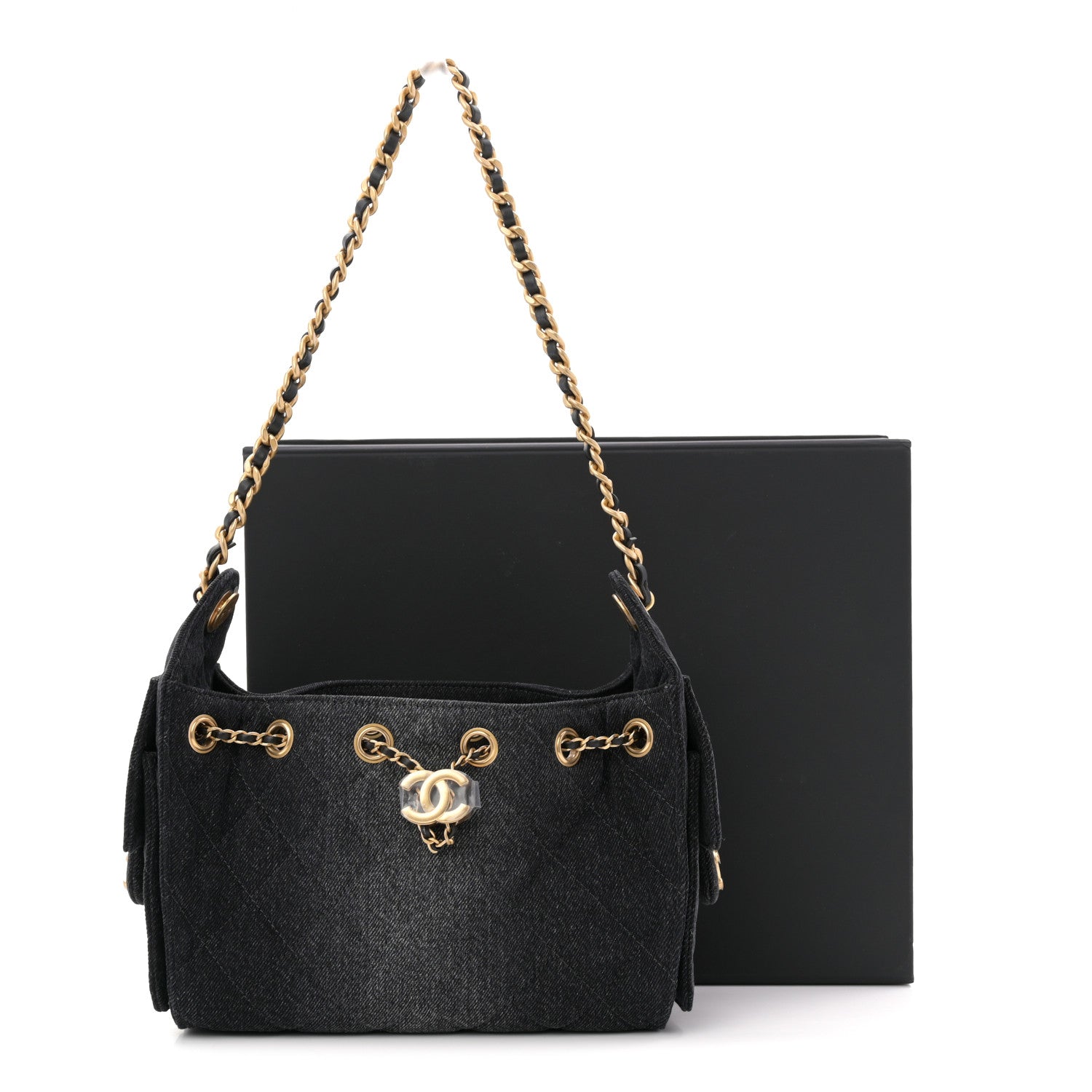 Chanel Washed Denim Quilted Mini Chanel 25 Handbag Black 11 of 11