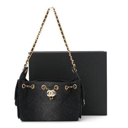 Chanel Washed Denim Quilted Mini Chanel 25 Handbag Black 11 of 11