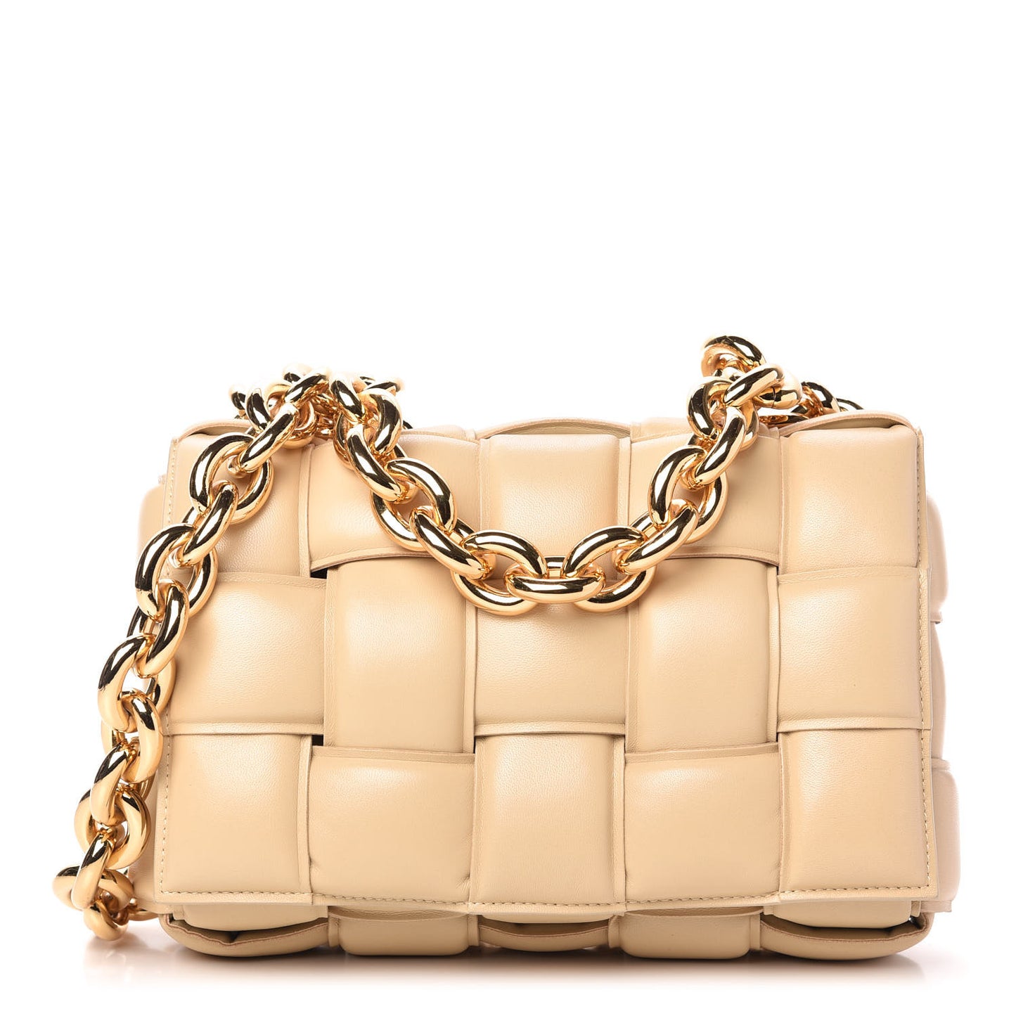 Lambskin Maxi Intreccio Padded Chain Cassette Crossbody Bag Almond