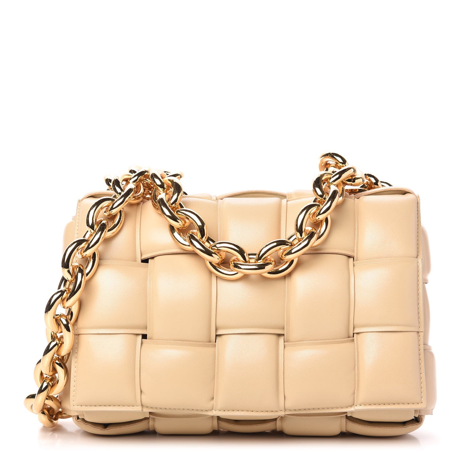 Bottega Veneta Lambskin Maxi Intreccio Padded Chain Cassette Crossbody Bag Almond 1 of 8