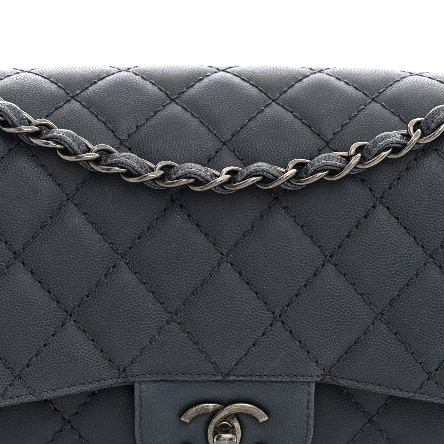 Washed Caviar Quilted Jumbo Double Flap Dark Grey