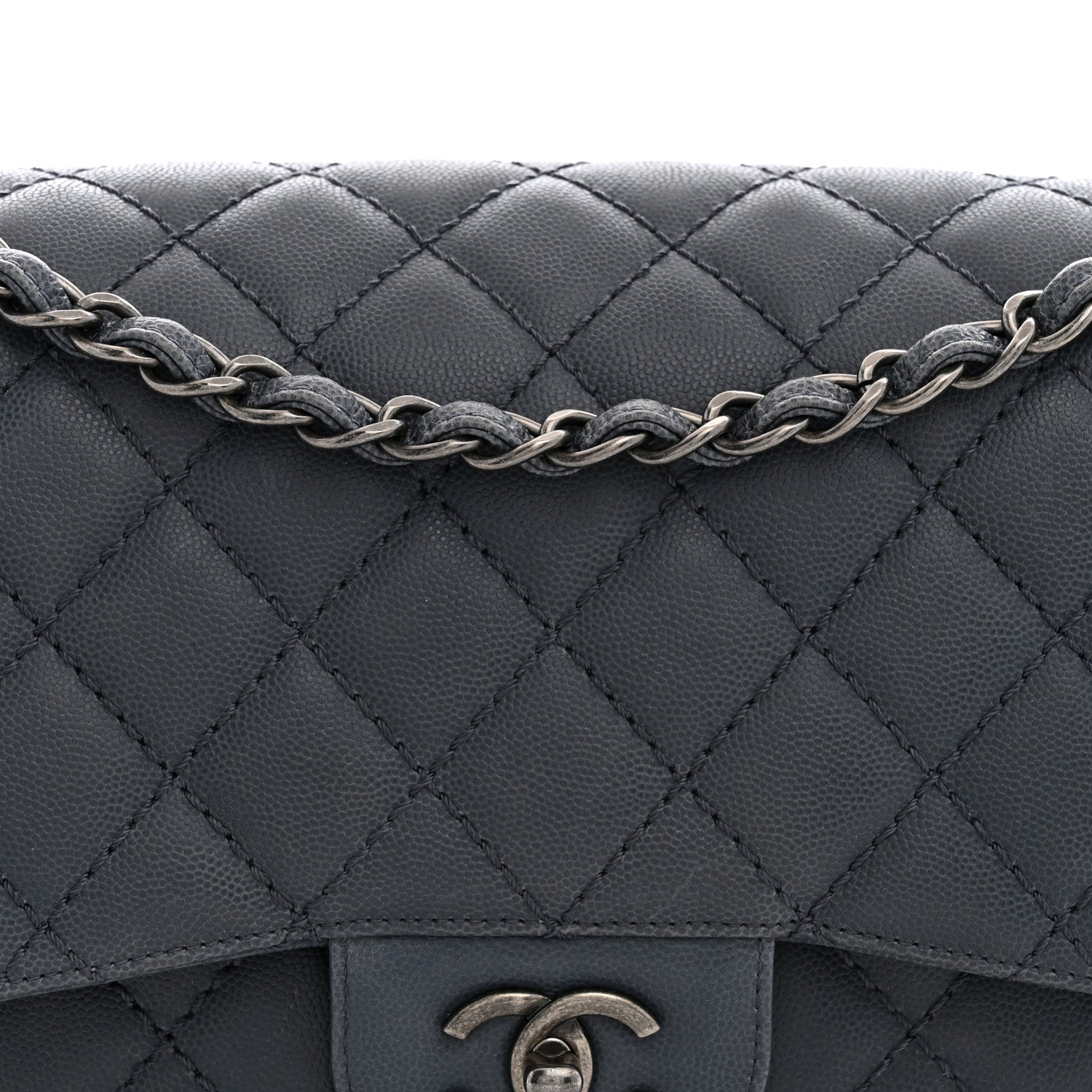 Chanel Washed Caviar Quilted Jumbo Double Flap Dark Grey 8 of 10