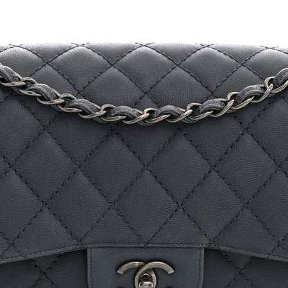 Chanel Washed Caviar Quilted Jumbo Double Flap Dark Grey 8 of 10