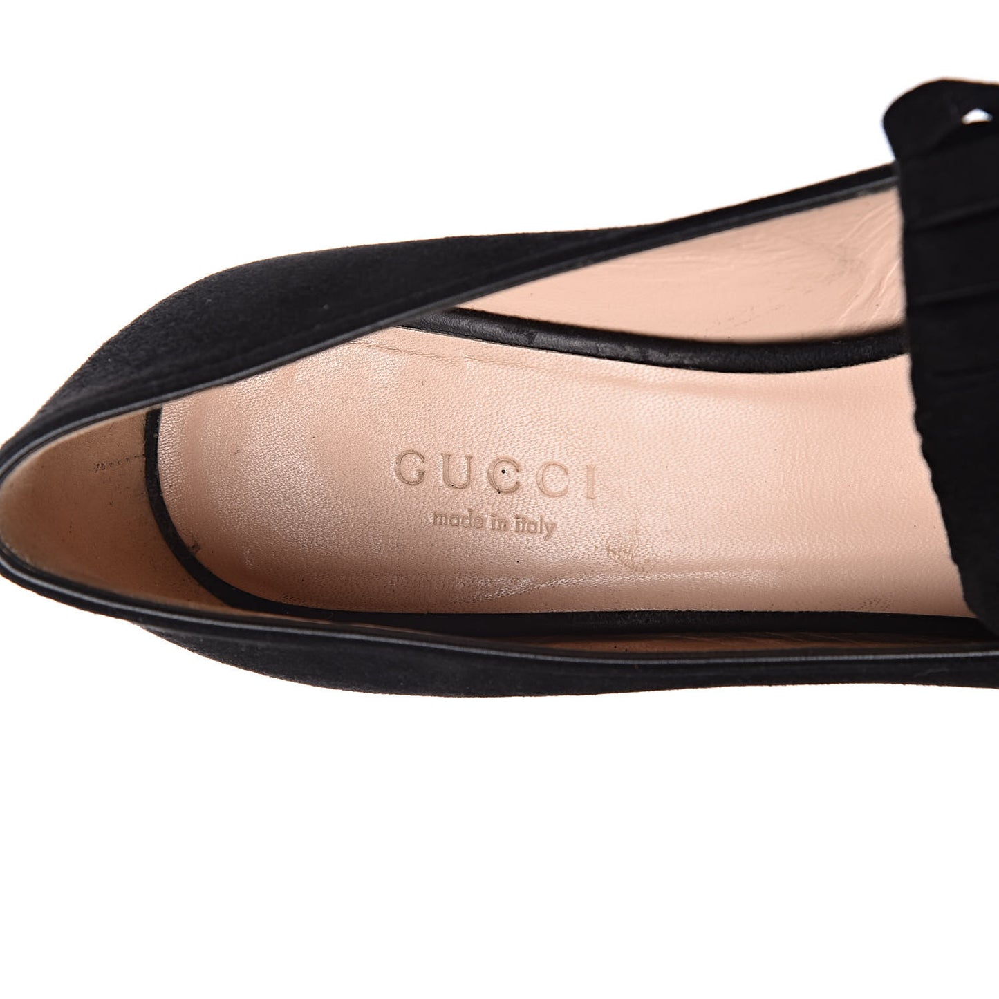 Kid Scamosciato GG Marmont Fringe 50mm Loafer Pumps 34.5 Black