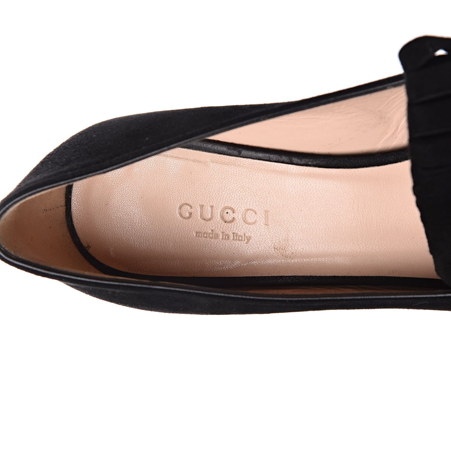 Gucci Kid Scamosciato GG Marmont Fringe 50mm Loafer Pumps 34.5 Black 7 of 13