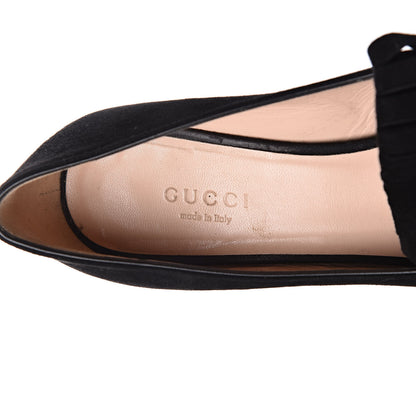 Gucci Kid Scamosciato GG Marmont Fringe 50mm Loafer Pumps 34.5 Black 7 of 13