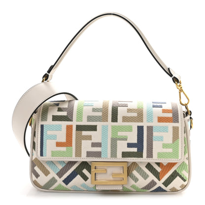 Fendi Canvas Vitello Seta FF Multicolor Embroidered Baguette Grezzo Multicolor Latte 1 of 10