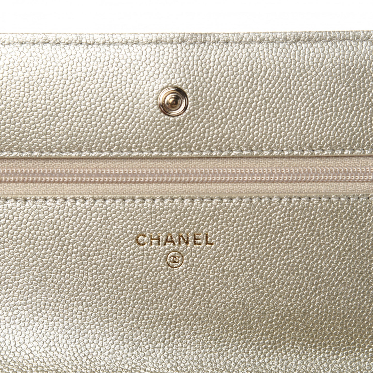 Metallic Caviar Quilted Wallet on Chain WOC Gold