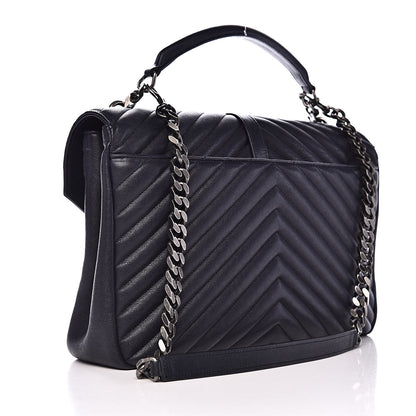 Saint Laurent Sheepskin Matelasse Chevron Monogram Large College Satchel Navy Blue 3 of 11