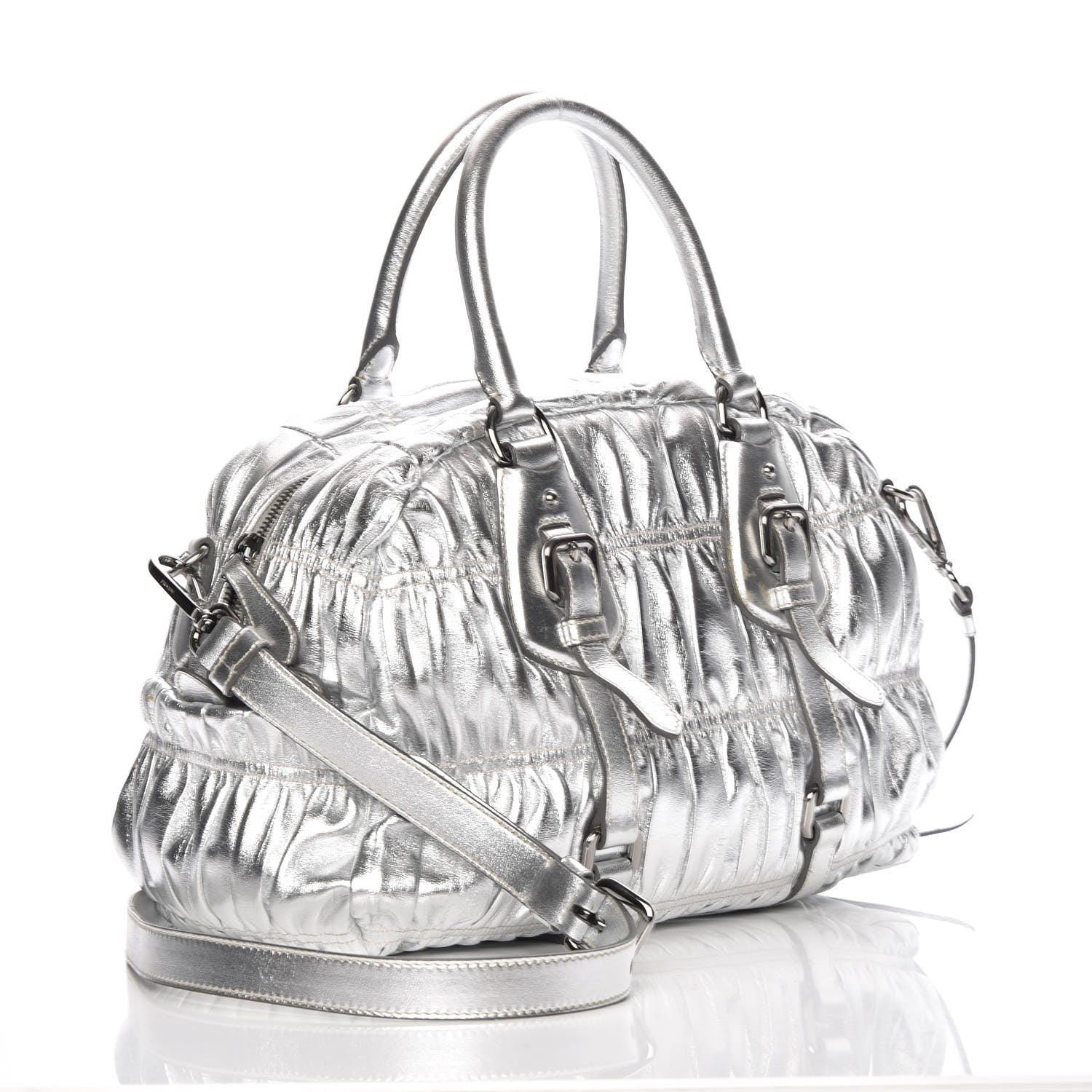 Prada Nappa Gaufre Bowler Argento 4 of 12