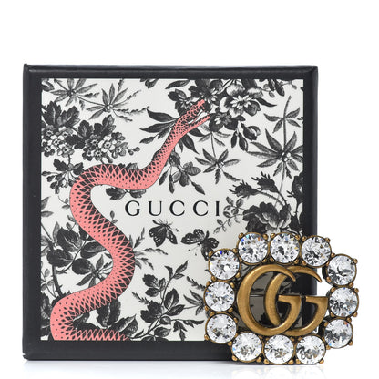 Gucci Metal Crystal Double G Brooch Aged Gold 5 of 5