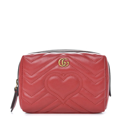 Gucci Calfskin Matelasse GG Marmont Cosmetic Case Hibiscus Red 1 of 7