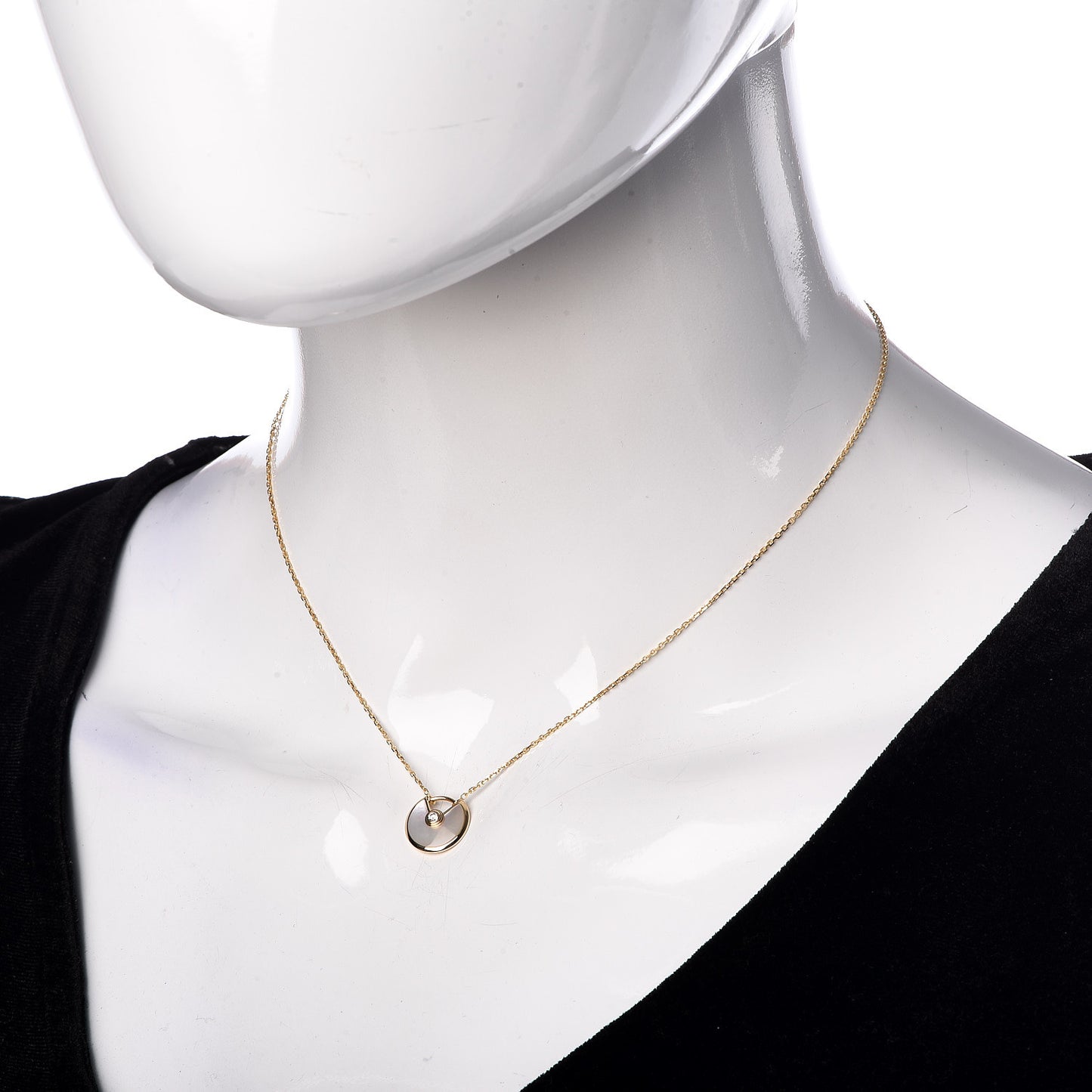 18K Yellow Gold Diamond Mother of Pearl XS Amulette de Cartier Pendant Necklace