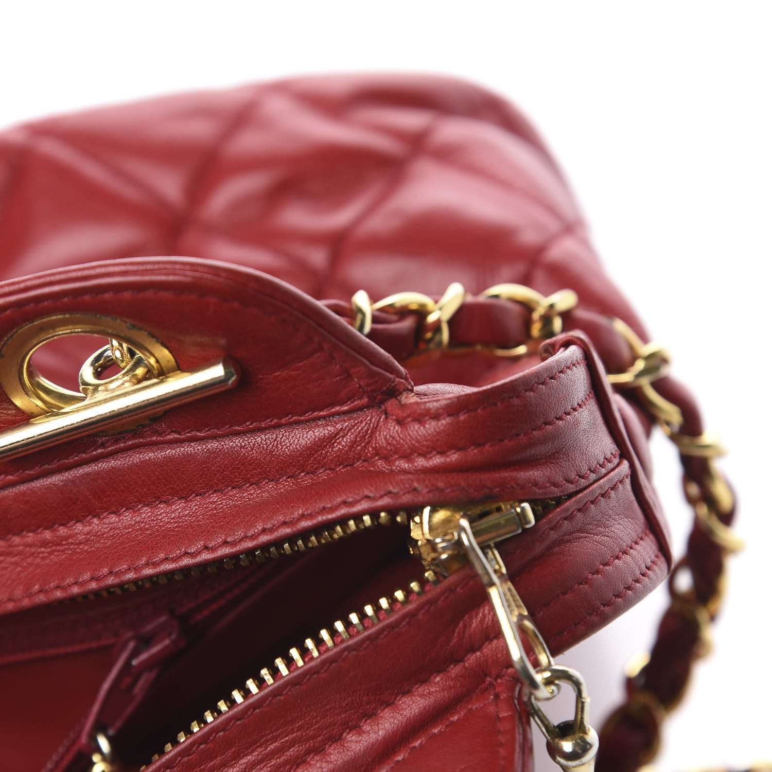 Chanel Lambskin Quilted Shoulder Bag Red 8 of 15