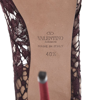 Valentino Garavani Satin Lace Couture Bow Peep Toe 30/125mm Platform Pumps 40.5 Rubino Carne 6 of 7