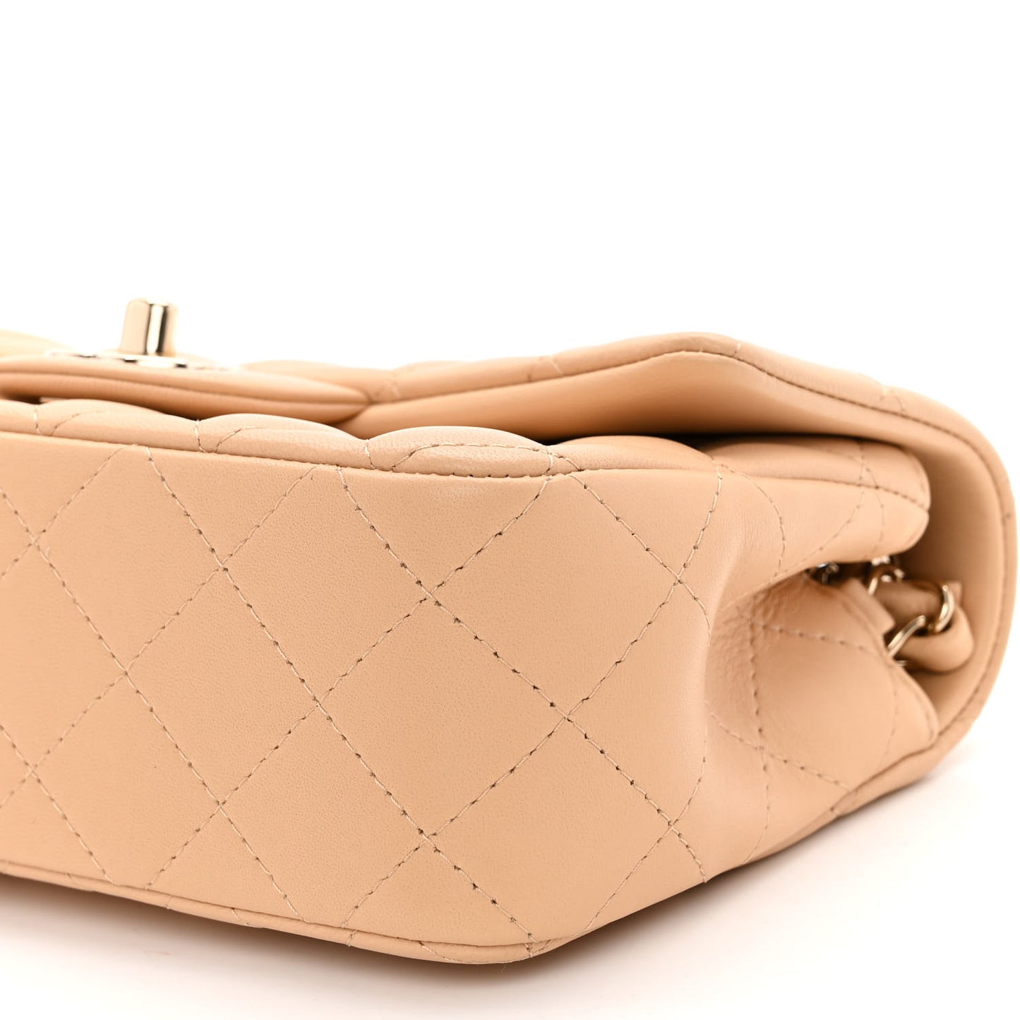 Lambskin Quilted Mini Rectangular Flap Beige