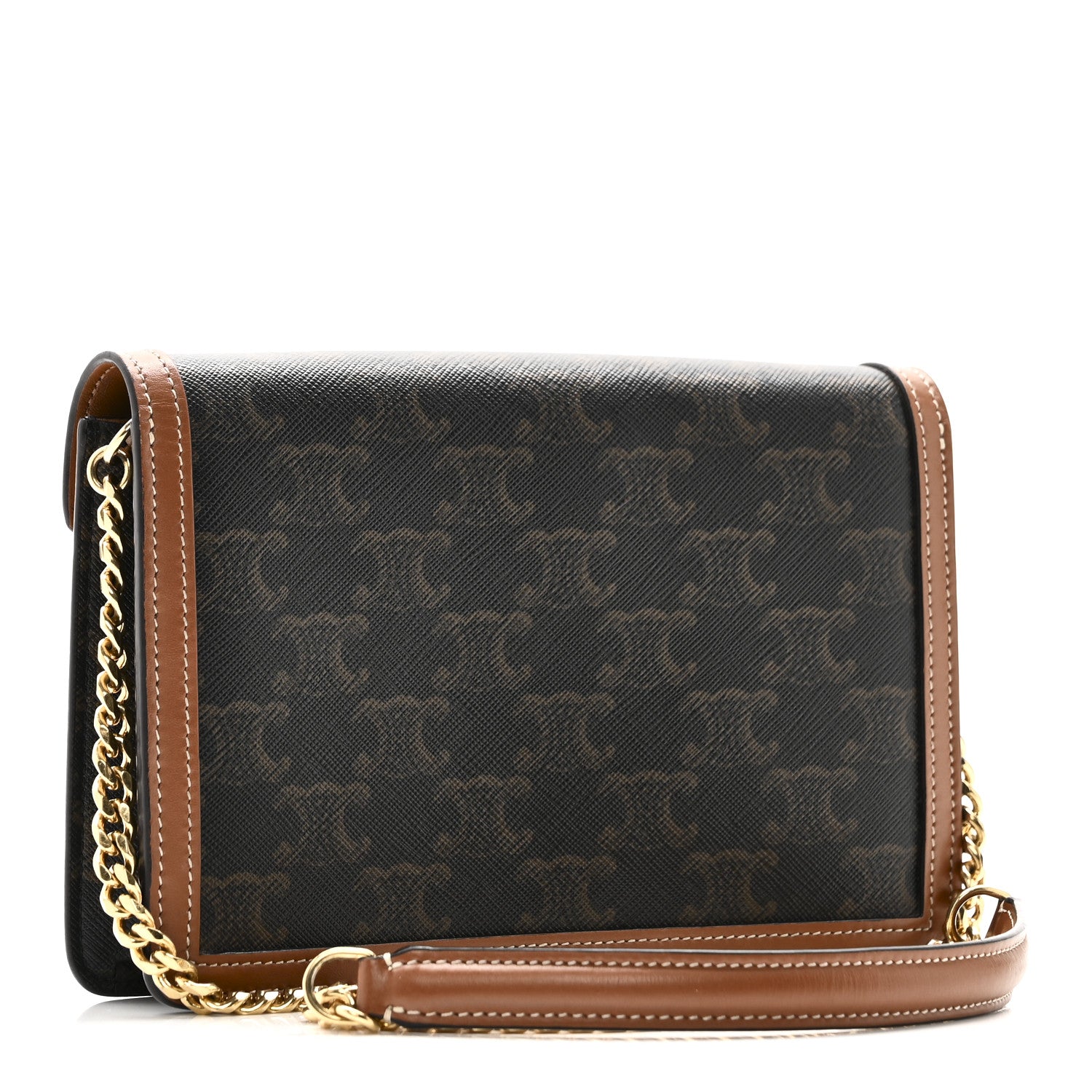 Celine Triomphe Canvas Calfskin Margo Wallet on Chain Tan 3 of 10