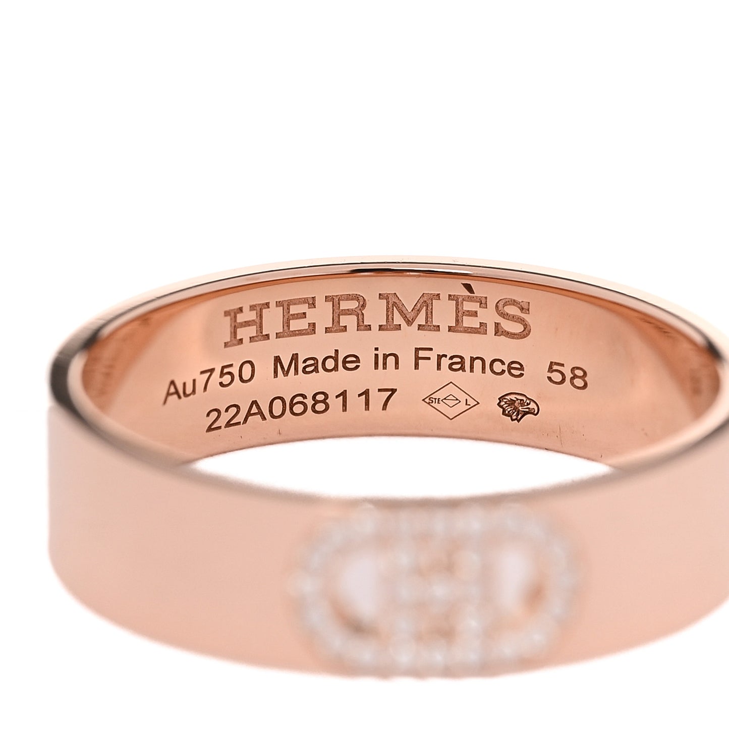 18K Rose Gold Diamond PM H D'Ancre Ring 58 8.5