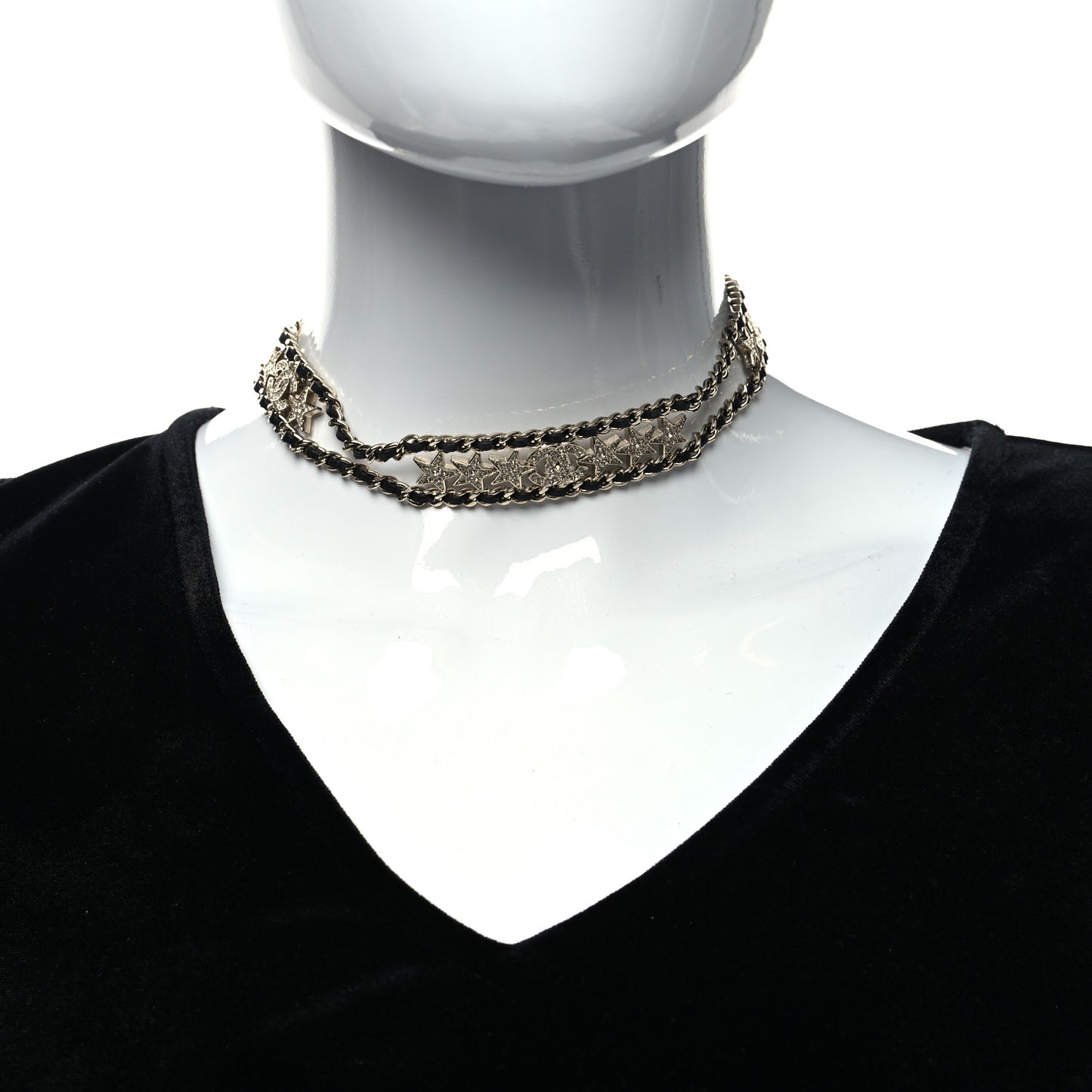 Lambskin Strass Crystal CC Star Choker Necklace Gold