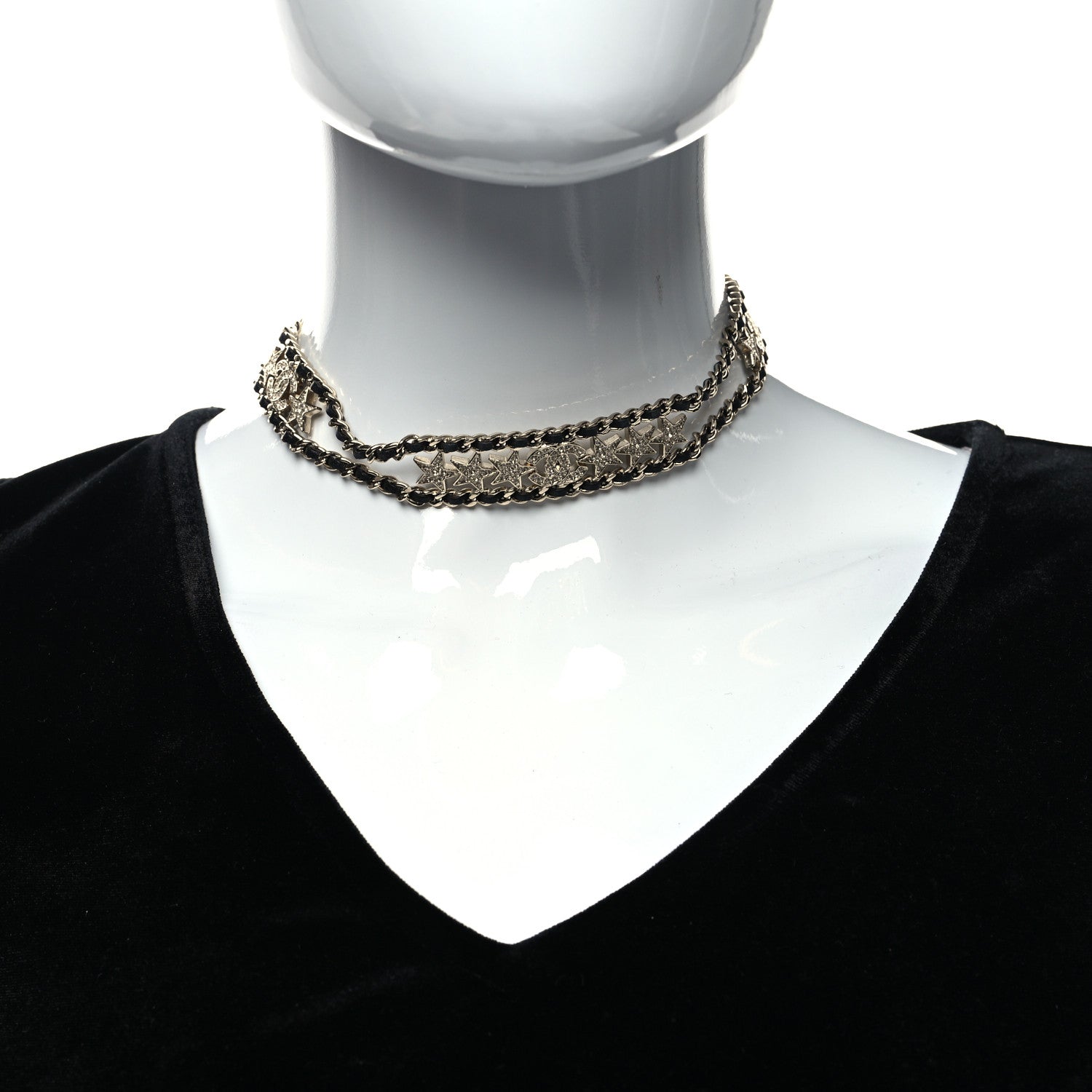 Chanel Lambskin Strass Crystal CC Star Choker Necklace Gold 2 of 5