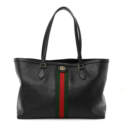 Gucci Textured Calfskin Web Medium Ophidia Shopping Tote Black 1 of 13