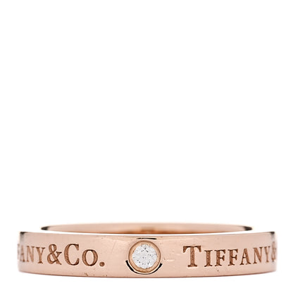 Tiffany 18K Rose Gold Diamond Logo Band Ring 50 5.5 1 of 4