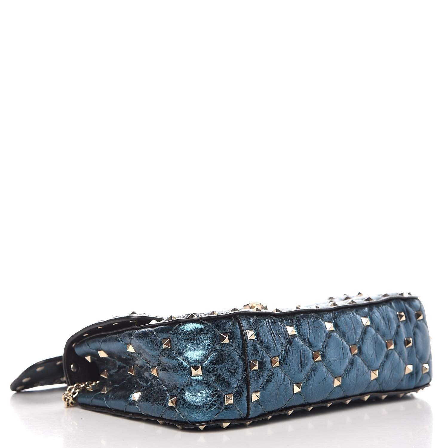 Valentino Garavani Metallic Wrinkled Lambskin Small Rockstud Spike Shoulder Bag Peacock 4 of 7