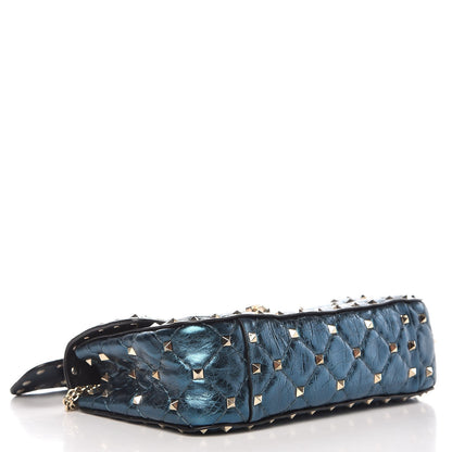 Valentino Garavani Metallic Wrinkled Lambskin Small Rockstud Spike Shoulder Bag Peacock 4 of 7