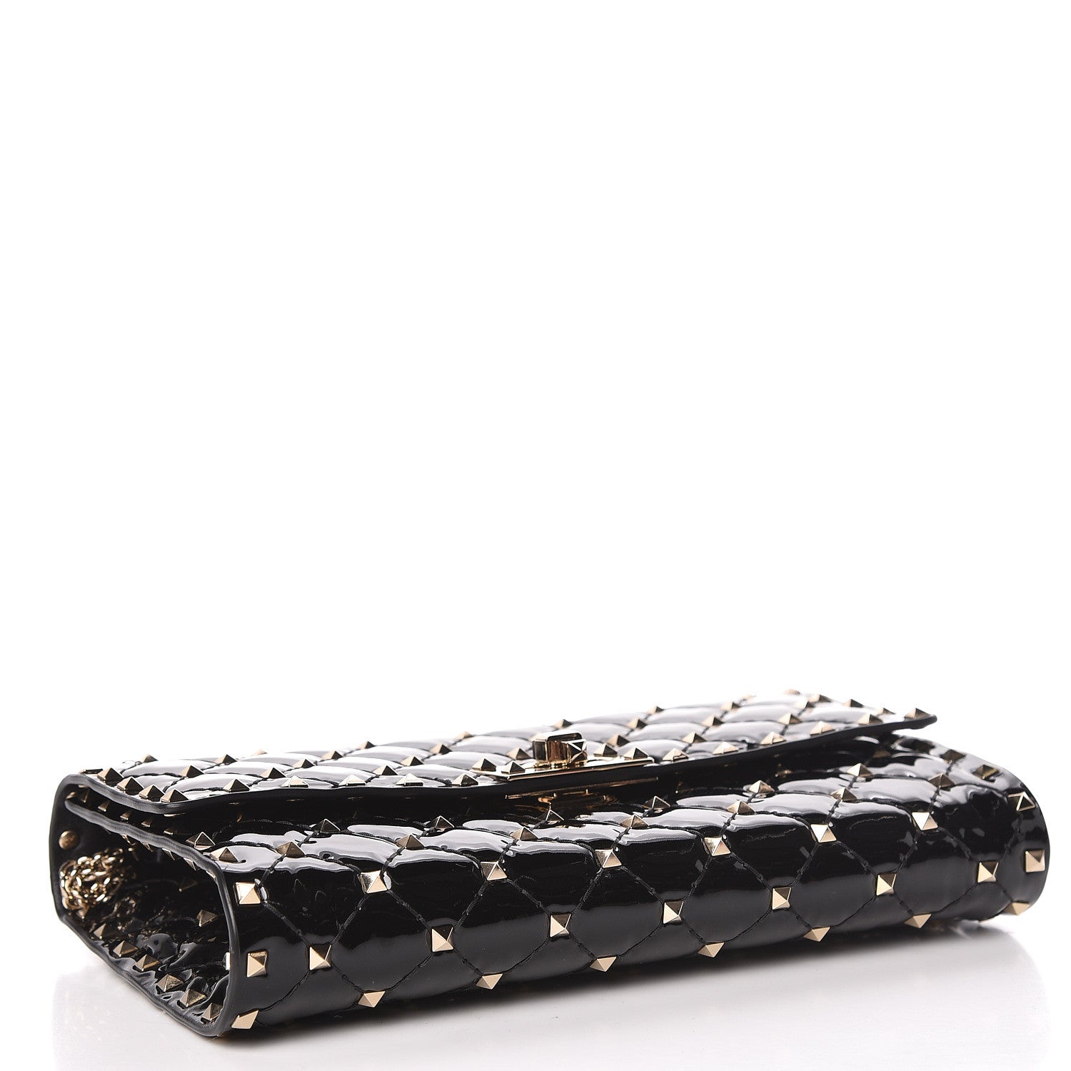 Valentino Garavani Patent Rockstud Spike Wallet on Chain Black 4 of 11