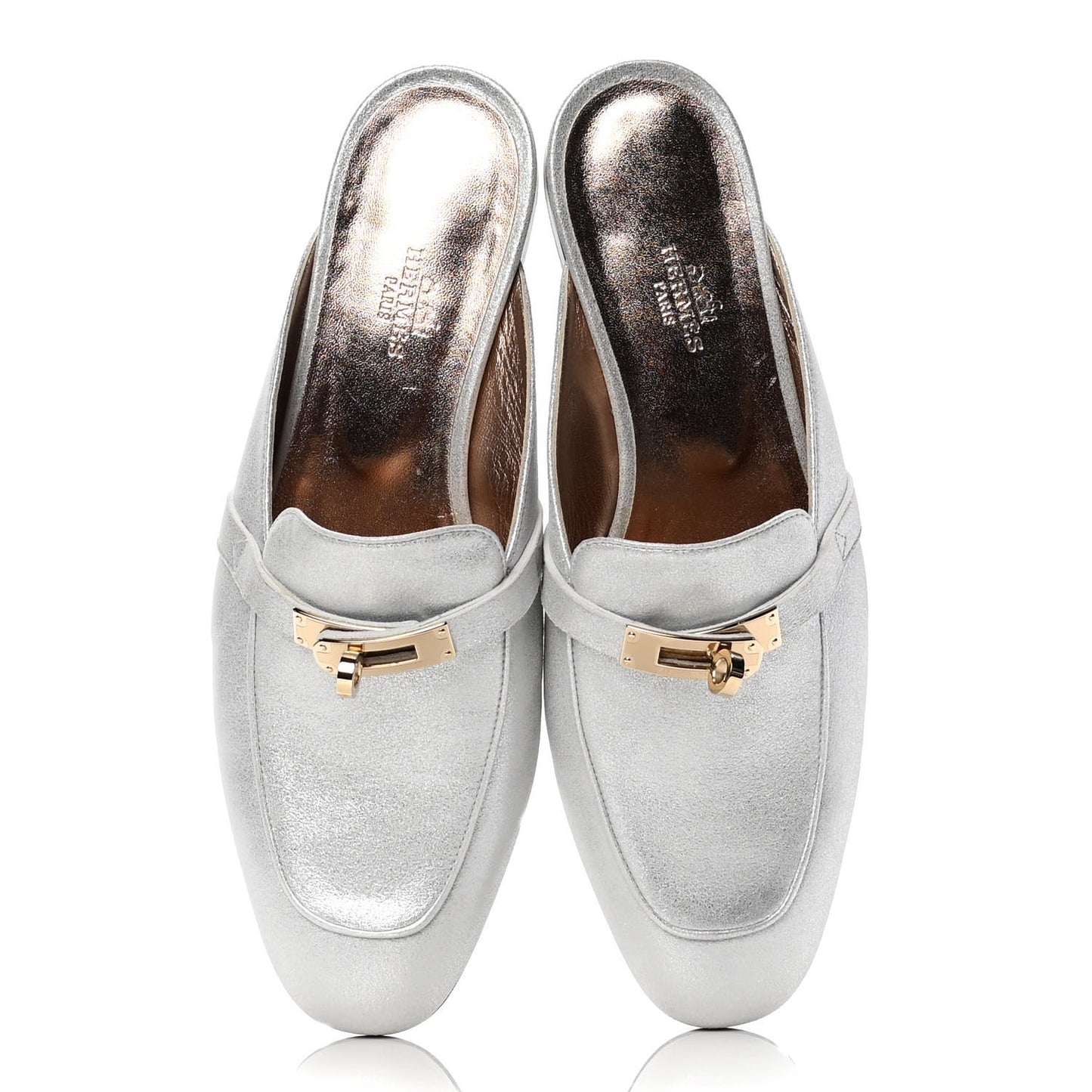 Metallic Velvet Goatskin Oz Mules 38 Gris Argente
