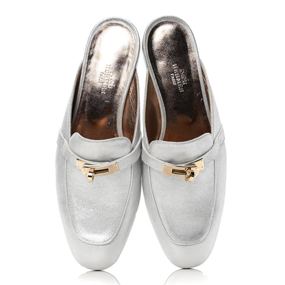 Hermes Metallic Velvet Goatskin Oz Mules 38 Gris Argente 5 of 10