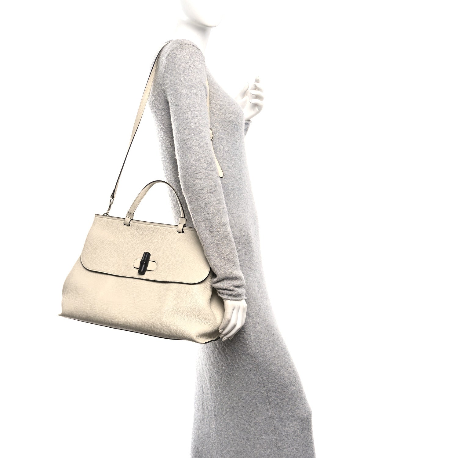 Gucci Cellarius Calfskin Large Bamboo Daily Top Handle Bag Mystic White 2 of 9