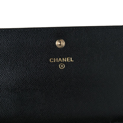 Chanel Caviar Quilted Crystal CC Large Gusset Flap Wallet Black 6 of 10